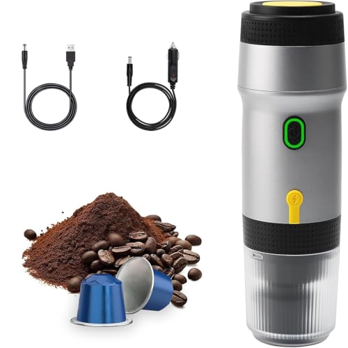 diceevil Tragbare Kaffeemaschine, 3 in 1 Elektrische Kaffeemaschine Kompatibel mit Gemahlener Kaffee & Nespresso Kapseln, 4 Minuten Schnelles Erhitzen, Camping Kaffeemaschine für RV, Wandern und Auto von diceevil