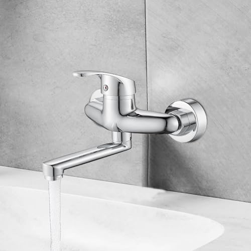 diceevil Wasserhahn Küche Wandmontage, 360° Drehbar Kalt und Heiß Einhebelmischer Küchenarmatur Wandmontage mit 16CM Schwenkarm für Küche von diceevil