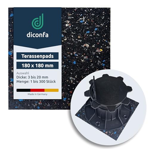 diconfa 150x Terrassenpads Gummigranulat 180x180mm, 6mm stark - WÄHLBAR - Dicke 3mm bis 20mm - Menge 1 bis 300 Stück - Gummipads Regenerat Plattenlager Stelzlager Terrassen-BAU Gerüstbau Transport von diconfa