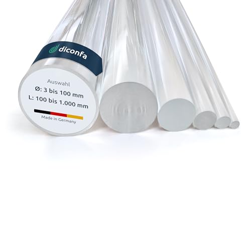 diconfa Acrylglas farblos Rundstab AUF Maß - AUSWAHL: Ø 6 x 340mm - Ø: 5 bis 100mm - LÄNGE: 10cm bis 100cm entgratet Kunststoff-stange glasklar transparent Dekoration Messebau Modellbau Möbel von diconfa