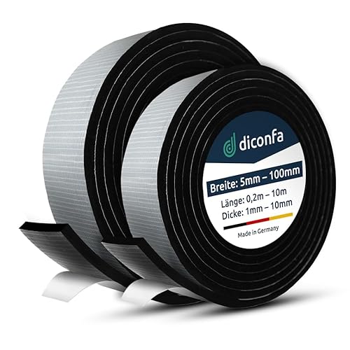 diconfa EPDM Zellkautschuk DICHTUNGSBAND selbstklebend - BREITE: 5mm bis 100mm - LÄNGE: 0,2m bis 10m - DICKE: bis 10mm - AUSWAHL: 10 x 2mm x 10m - PROFIWARE wie Moosgummi Kompriband Schaumstoff von diconfa