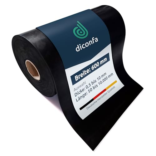 diconfa Gummimatte BREITE 600mm 60cm 0,6m- WÄHLBAR - Dicke: 0,5 bis 10mm - LÄNGE: 0,05 bis 10m - Auswahl: 1600mm 160cm lang, 5mm stark - Gummistreifen Meterware schmal Gummiunterlage Gummiplatte von diconfa