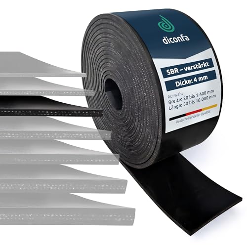 diconfa Gummimatte Gummistreifen mit Gewebeeinlage 4mm DICK - 20 bis 1400mm BREIT - 0,05 bis 10m LANG - Auswahl 500 x 1500mm x 4 mm - Zwei Einlagen - Gewebe verstärkt Gummiplatte SBR Vollgummi von diconfa