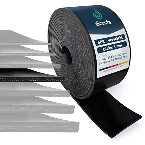 diconfa Gummimatte Gummistreifen mit Gewebeeinlage 5mm DICK - 20 bis 1400mm BREIT - 0,05 bis 10m LANG - Auswahl 200 x 2200mm x 5 mm - Zwei Einlagen - Gewebe verstärkt Gummiplatte SBR Vollgummi von diconfa