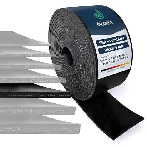 diconfa Gummimatte Gummistreifen mit Gewebeeinlage 6mm DICK - 20 bis 1400mm BREIT - 0,05 bis 10m LANG - Auswahl 700 x 300mm x 6 mm - Zwei Einlagen - Gewebe verstärkt Gummiplatte SBR Vollgummi von diconfa