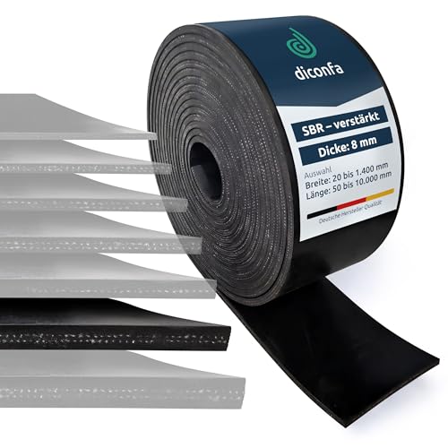 diconfa Gummimatte Gummistreifen mit Gewebeeinlage 8mm DICK - 20 bis 1400mm BREIT - 0,05 bis 10m LANG - Auswahl 120 x 3000mm x 8 mm - Zwei Einlagen - Gewebe verstärkt Gummiplatte SBR Vollgummi von diconfa