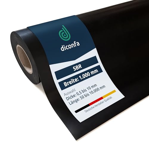 diconfa Gummimatte SBR 1000mm 100cm breit - Dicke 0,5 bis 20mm - LÄNGE 0,05 bis 10m - 1000mm (1m) x 1200mm (1,2m) x 5mm - Meterware Antirutschmatte Gummi-Boden Gummiplatte Gummistreifen von diconfa