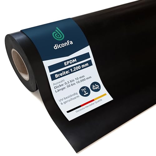 diconfa Gummimatte UV-STABIL GERUCHSARM EPDM BREITE 1200mm 120cm 1,2m breit Dicke 0,5 bis 20mm LÄNGE 0,05 bis 10m Auswahl 1200 x 1250mm (120 x 125cm), 1mm stark Gummiplatte Innen Außen rutschfest von diconfa