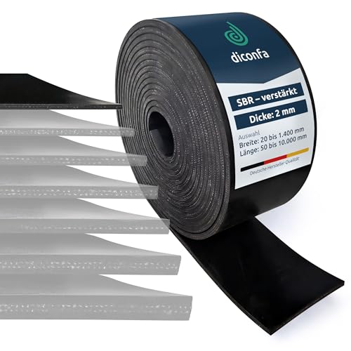 diconfa Gummimatte mit GEWEBEEINLAGE nach Maß - 2mm STARK - 20 bis 1400mm BREIT - 0,05 bis 10m LANG - Auswahl: 1200 x 700mm, 2mm dick mit 1 Einlage verstärkte Gummiplatte SBR Hartgummi Vollgummi von diconfa