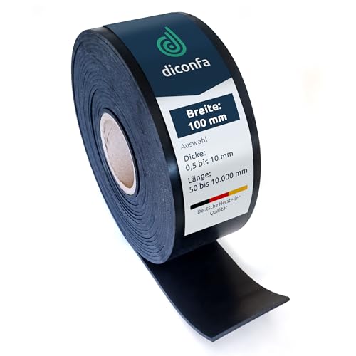 diconfa Gummistreifen 100mm 10cm BREIT - WÄHLBAR: Dicke: 0,5 bis 20mm - LÄNGE: 0,05 bis 10m - Auswahl: 3000mm (300cm) lang, 10mm stark - Gummimatte Meterware schmal Gummiunterlage Gummiplatte von diconfa