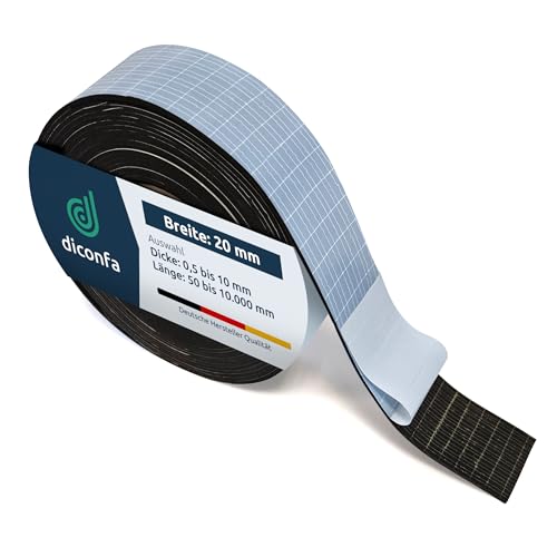 diconfa Gummistreifen SELBSTKLEBEND 20mm (2cm) breit - WÄHLBAR - Dicke: 1mm bis 5mm - LÄNGE: 0,05 bis 10m ==> 4000mm (400cm) lang, 2mm stark - Gummimatte Meterware - stark klebend von diconfa