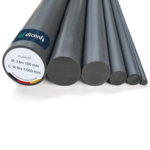 diconfa Hart-PVC Rundstab dunkelgrau AUF Maß - AUSWAHL: Ø 25 x 710mm - Ø: 3mm bis 100mm - LÄNGE: 50mm bis 1000mm entgratet Kunststoff-stange Vollmaterial Rund-stock robust langlebig UV-stabil von diconfa