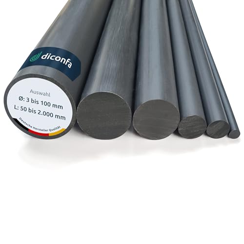 diconfa Hart-PVC Rundstab dunkelgrau AUF Maß - AUSWAHL: Ø 60 x 320mm - Ø: 3mm bis 100mm - LÄNGE: 50mm bis 2000mm entgratet Kunststoff-stange Vollmaterial Rund-stock robust langlebig UV-stabil von diconfa