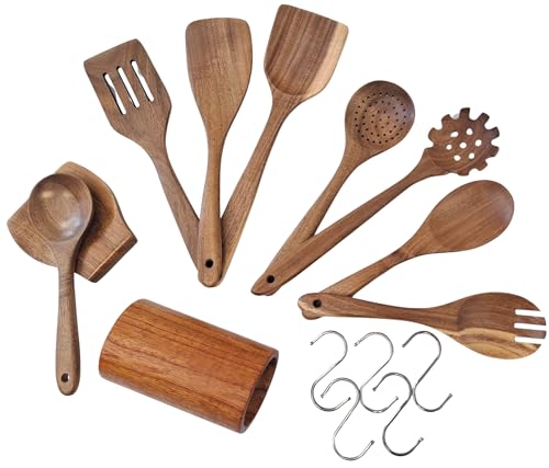 diconfa Holz Kochbesteck - SET WÄHLEN - AUSWAHL: 1 Stück Pfannenwender flach - PREMIUM Akazien-holz - Kochlöffel - Küchenhelfer - Pfannenwender - Nudellöffel - Salatbesteck - inkl. Ablage etc. von diconfa