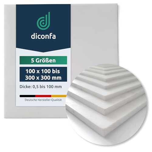 diconfa PTFE Teflon Platte BREITE/LÄNGE 100mm bis 300mm - DICKE: 0,5 bis 100mm - MENGE: 1 bis 50 - AUSWAHL: 250x250x2mm, 2 Stück - Kunststoffplatte virginal weiß Hitzebeständig UV-stabil von diconfa