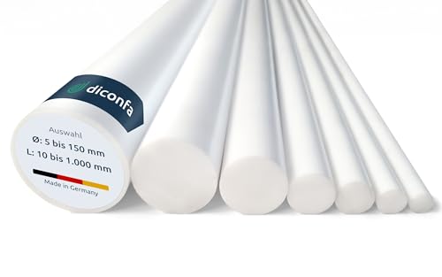 diconfa PTFE Teflon Rundstab AUF MAß Ø 35mm x 200mm - Ø: 5 bis 150mm - LÄNGE: 10 bis 1000mm - entgratet - Kunststoff-stange virginal glatt - für Chemie-Industrie Maschinenbau Behälterbau von diconfa