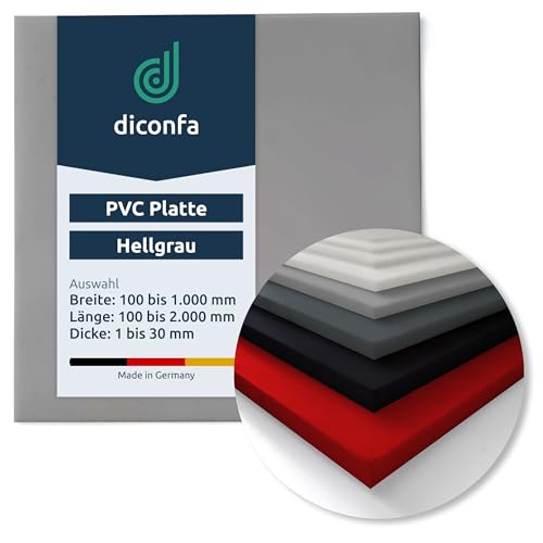 diconfa PVC Kunststoffplatte hellgrau NACH MAß - 2 bis 30mm stark - Auswahl: 700 x 1000mm (70 x 100cm), 8mm dick - hart seidenmatt - porenlos glatte Oberfläche - Platte maschinell gefertig von diconfa