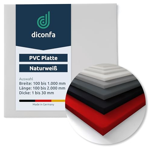 diconfa PVC Kunststoffplatte natur weiß NACH MAß - 1 bis 100mm stark - Auswahl: 200 x 300mm (20 x 30cm), 3mm dick - hart seidenmatt - porenlos glatte Oberfläche - einseitig Schutzfolie von diconfa