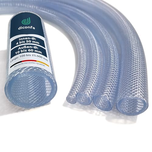 diconfa PVC Schlauch Gewebeschlauch Ø 10 bis 60mm LÄNGE: 0,1m bis 25m AUSWAHL: 30/38 mm, 4000mm (4m) lang - Lebensmittel-qualität Flüssigkeit Druckluftschlauch Wasserschlauch FDA KTW EU-Ware von diconfa