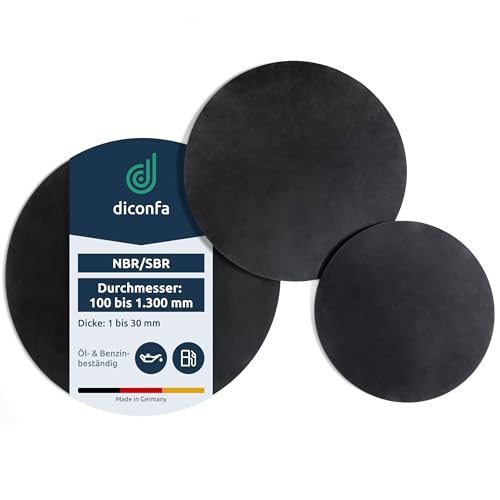 diconfa RUNDE Gummimatte PROFILINE NBR - Durchmesser: 0,1 bis 1,3m - STÄRKE: 1 bis 30mm - Auswahl: Ø 600mm (60cm), 6mm dick - Gummi-Schutzmatte KFZ-Werkstatt Unterlage Bodenmatte Auto Motorrad von diconfa