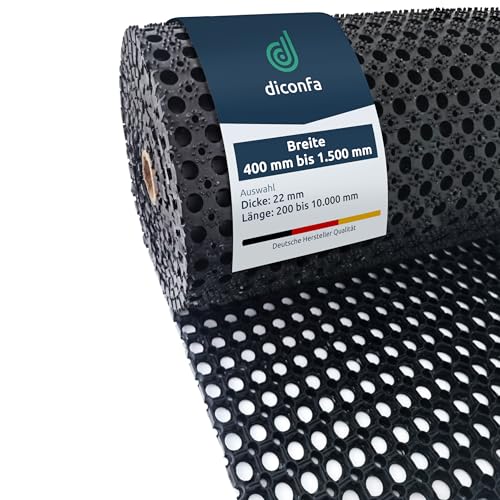 diconfa Ringgummimatte NACH MAß - BREITE: 400mm bis 1500mm - LÄNGE: 0,2m bis 10m ==> 0,8m x 1,64m (80cm x 164cm) - Schmutzfangmatte rutschfest Paddockmatte Gummimatte Lochmatte Wabenmatte von diconfa