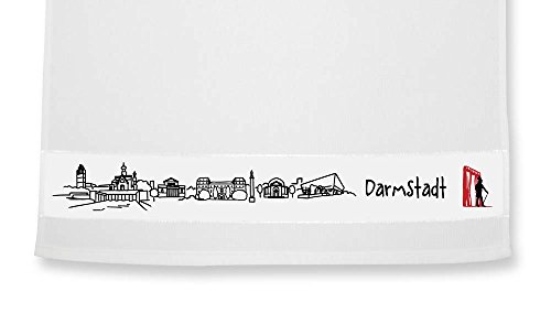 die stadtmeister Geschirrtuch Skyline Darmstadt - als Geschenk für Darmstadter & Fans der Stadt des Jugendstils oder als Darmstadt Souvenir von die stadtmeister