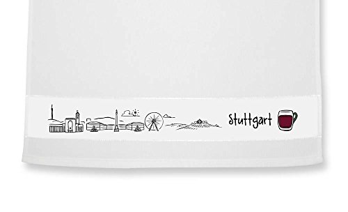 die stadtmeister Geschirrtuch Skyline Stuttgart - als Geschenk für Suttgarter & Fans der Schwabenmetropole oder als Stuttgart Souvenir von die stadtmeister