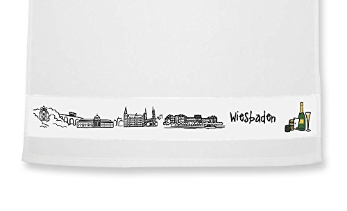 die stadtmeister Geschirrtuch Skyline Wiesbaden - als Geschenk für Wiesbadener & Fans Wiesbadens oder als Souvenir von die stadtmeister