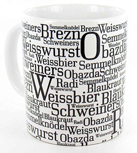 die stadtmeister Keramiktasse ''Typo Bayerische Spezialitäten'' von die stadtmeister