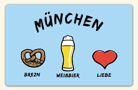 die stadtmeister Kühlschrankmagnet München: Brezn - Weißbier - Liebe - als Geschenk für Münchner & Fans der Weltstadt mit Herz oder als München Souvenir von die stadtmeister