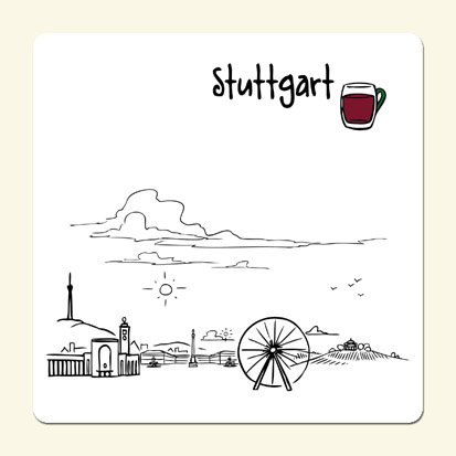 die stadtmeister Untersetzer Skyline Stuttgart (weiß) - als Geschenk für Suttgarter & Fans der Schwabenmetropole oder als Stuttgart Souvenir von die stadtmeister
