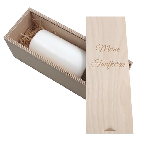 Holzkiste für deine Taufkerze Taufkerzenbox Kommunionskerzenbox Patenkerzenbox Kerzenbox Kerzenaufbewahrung Taufbox Konfirmationskerzenbox für deine Liebsten (Stumpenkerze bis 270mm) von die-veredler