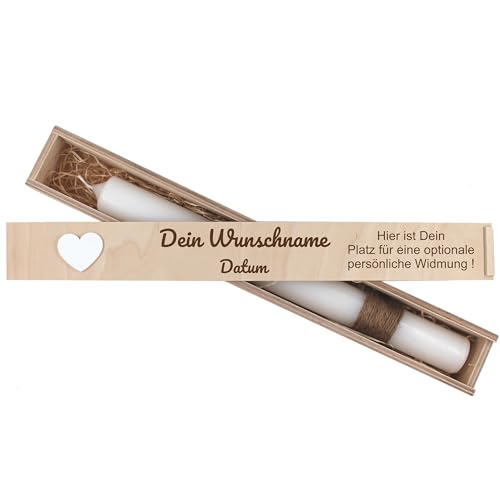 Holzkiste für deine Taufkerze Taufkerzenbox personalisiert Kommunionskerzenbox mit Namen Patenkerzen mit Wunschnamen Kerzenbox Kerzenaufbewahrung Taufbox (Stabkerze bis 50cm) von die-veredler