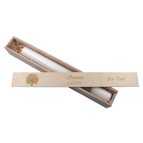 Kerzenbox personalisierbar mit Namen Kerzenboxen personalisiert Kommunionskerzen-Box Aufbewahrungsbox für Deine Taufkerze Konfirmation oder Kommunionskerze Stabkerze 50cm Herz Lebensbaum von die-veredler