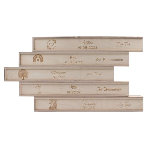 Kerzenbox personalisierbar mit Namen Kerzenboxen personalisiert Kommunionskerzen-Box Aufbewahrungsbox für Deine Taufkerze Konfirmation oder Kommunionskerze (Stabkerze bis 50cm) von die-veredler