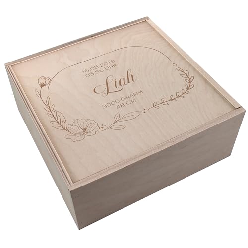 Personalisierte Erinnerungsbox Aufbewahrungsbox Erinnerungskiste mit Namen Holzkiste für Kinder Geschenkbox Geschenkidee zur Geburt Taufgeschenk M06 von die-veredler