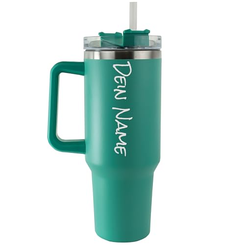 Tumbler Trinkbecher mit Strohhalm 1.18L 40OZ Thermobecher mit Griff hält kühl oder warm Becher mit Deckel und Strohhalm personalisiert mit Namen Tragbarer Autobecher Kaffeebecher TO-GO (Aquagrün) von die-veredler