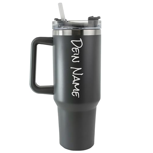 Tumbler Trinkbecher mit Strohhalm 1.18L 40OZ Thermobecher mit Griff hält kühl oder warm Becher mit Deckel und Strohhalm personalisiert mit Namen Tragbarer Autobecher Kaffeebecher TO-GO (Dunkelgrau) von die-veredler