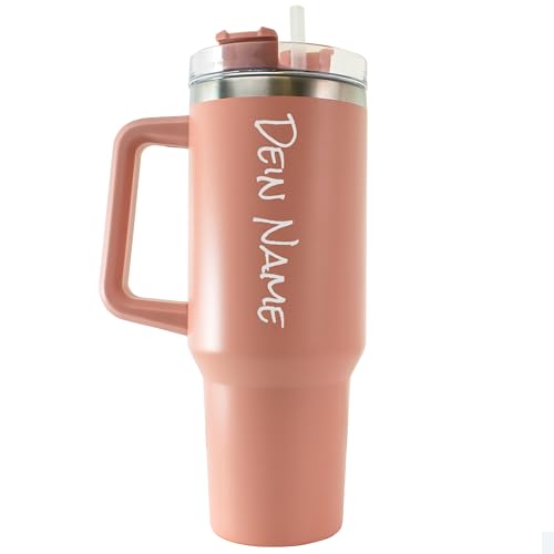 Tumbler Trinkbecher mit Strohhalm 1.18L 40OZ Thermobecher mit Griff hält kühl oder warm Becher mit Deckel und Strohhalm personalisiert mit Namen Tragbarer Autobecher Kaffeebecher TO-GO (Hellrosa) von die-veredler