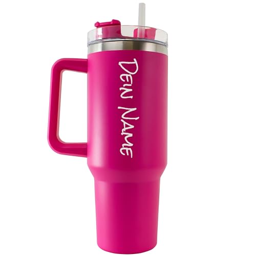 Tumbler Trinkbecher mit Strohhalm 1.18L 40OZ Thermobecher mit Griff hält kühl oder warm Becher mit Deckel und Strohhalm personalisiert mit Namen Tragbarer Autobecher Kaffeebecher TO-GO (Pink) von die-veredler