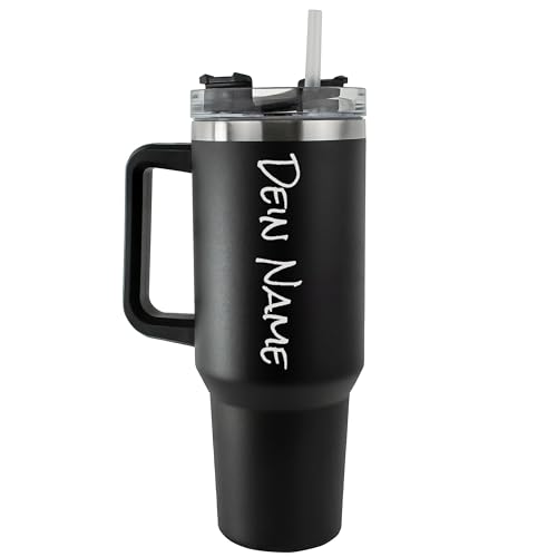 Tumbler Trinkbecher mit Strohhalm 1.18L 40OZ Thermobecher mit Griff hält kühl oder warm Becher mit Deckel und Strohhalm personalisiert mit Namen Tragbarer Autobecher Kaffeebecher TO-GO (Schwarz) von die-veredler