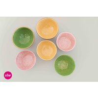 6Er-Set Müsli-Schüsseln | Rosa/Gelb/Grün Tonwaren Handbemalt von dieWirkstatt