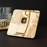 Untersetzer Stadion Augsburg 3D - Fußball Geschenk Für Vereinsfans 9cm Aus Birkenholz von diegravierstube