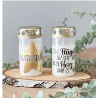 Grablicht, Erinnerungslicht, Trauerkerze, Gedenkkerze, Personalisierter Grabschmuck von diemanufakturshop