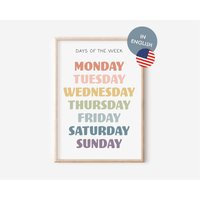 Days Of The Week Educational Poster English in A4 & A3 For Kids Room Abc | Montessori Wall Decoration Print Homeschooling von diewolkenfabrik