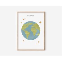 Plakat Erde in A4 & A3 Fürs Kinderzimmer | Wandgestaltung Kinderzimmer-Poster Wanddekoration Geschenk Lernposter Druck von diewolkenfabrik