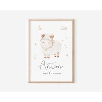 sternzeichen Widder Mit Namen I Geschenk Zur Geburt Personalisiert Kinderzimmerbild | Junge Mädchen Wanddeko von diewolkenfabrik