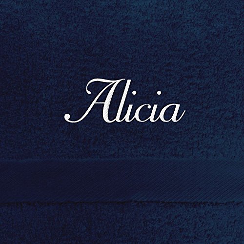 Badehandtuch mit Namen Alicia bestickt, 70x140 cm, dunkelblau, extra flauschige 550 g/qm Baumwolle (100%), Handtuch mit Namen besticken, Badetuch mit Bestickung von digital print