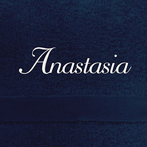 Badehandtuch mit Namen Anastasia bestickt, 70x140 cm, dunkelblau, extra flauschige 550 g/qm Baumwolle (100%), Handtuch mit Namen besticken, Badetuch mit Bestickung von digital print