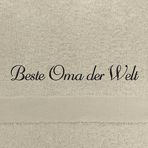 digital print Badehandtuch mit Namen Beste Oma der Welt Bestickt, 70x140 cm, beige, extra Flauschige 550 g/qm Baumwolle (100%), Handtuch mit Namen besticken, Badetuch mit Bestickung von digital print